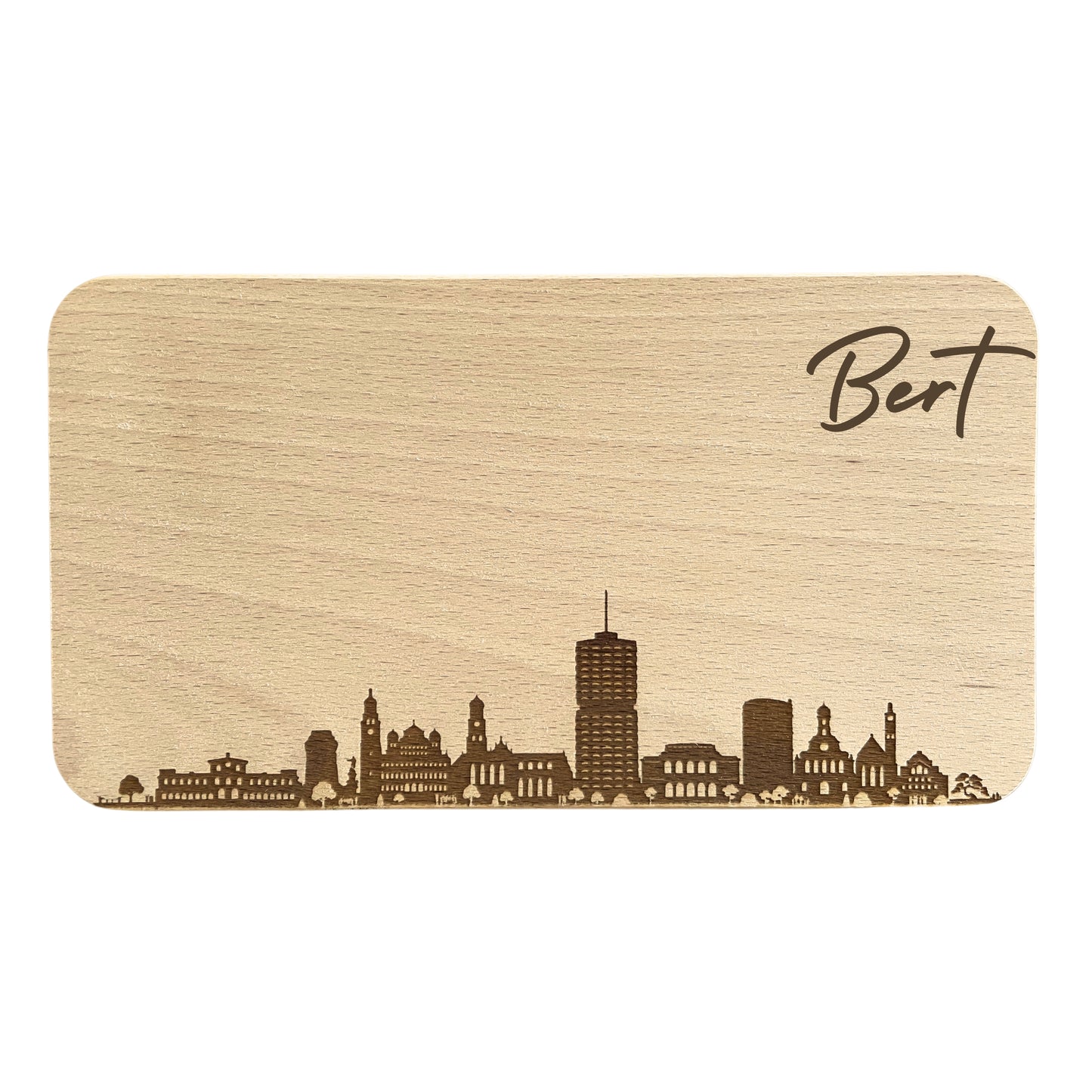 Schneidbrettchen mit Augsburg-Skyline und individueller Gravur