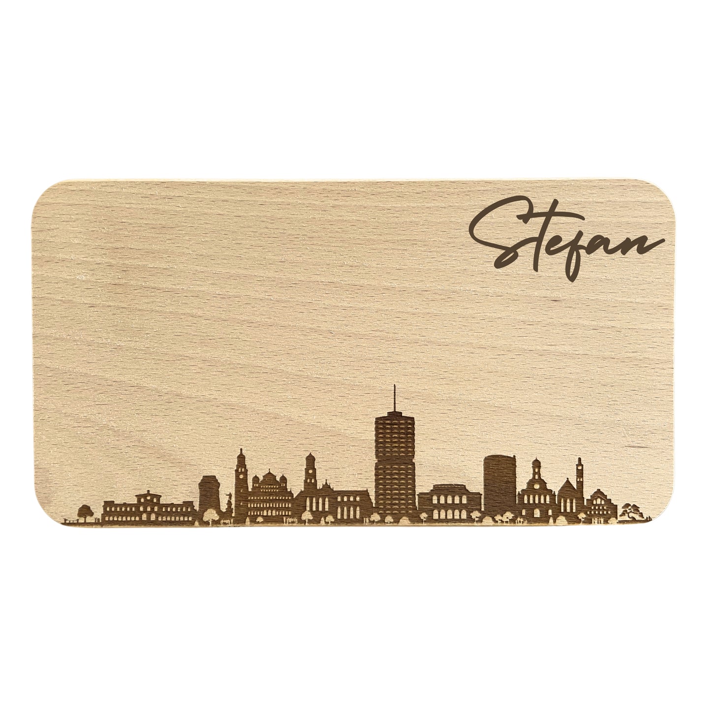 Schneidbrettchen mit Augsburg-Skyline und individueller Gravur